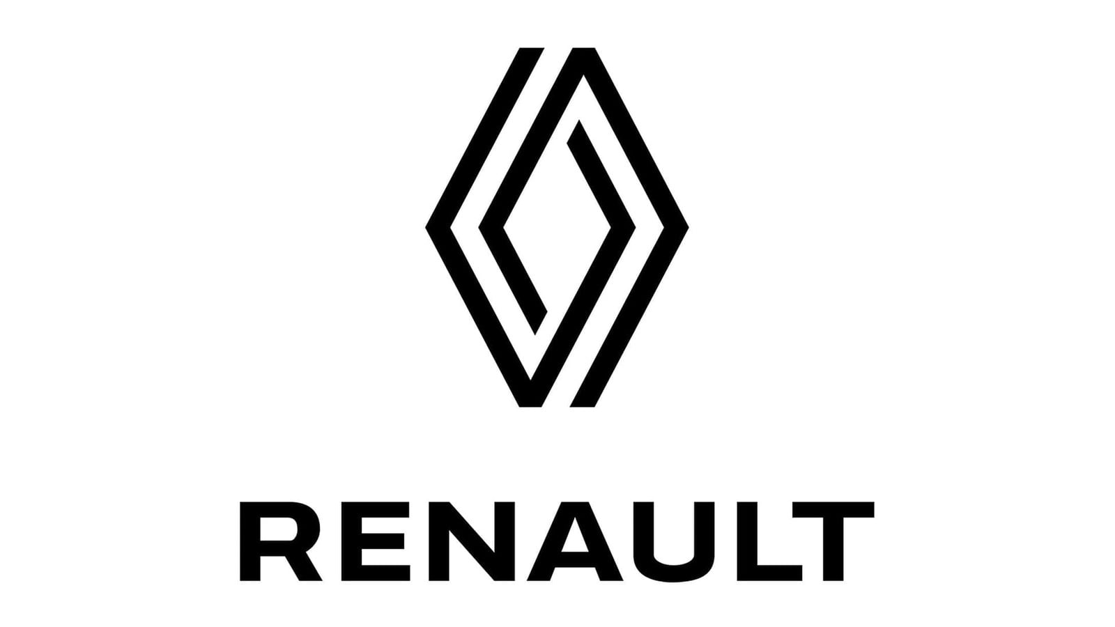 Logo da Renault em preto e branco e centralizado, com o nome da montadora embaixo. 